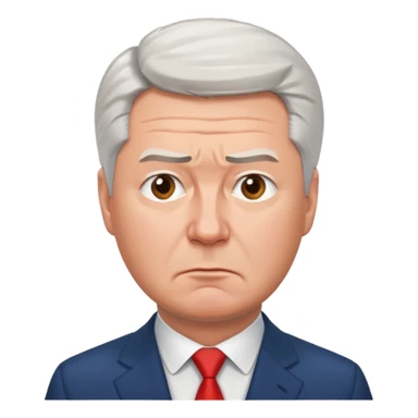 Sad emoji of Sergey Sobyanin, mayor of Moscow, looking upset and disappointed, cartoon style, expressive face, simple emoji design sticker