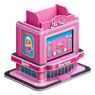 Barbie pink movie theater, isometric exterior view  sticker