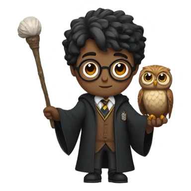 Harry Potter holding his wand and an owl sticker