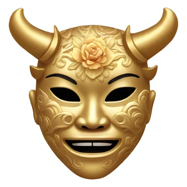 Golden feminine oni mask with floral pattern on it  sticker