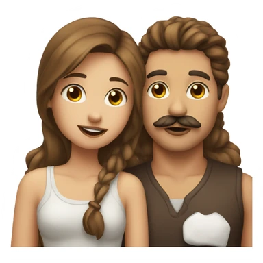 Guy with mustache kissing girl in brown hair sticker