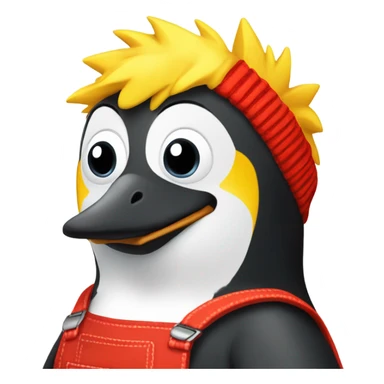 Penguin with a yellow Mohawk and red dungarees sticker