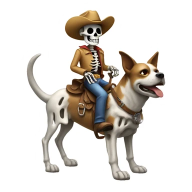 A skeleton riding a dog with a cowboy hat sticker