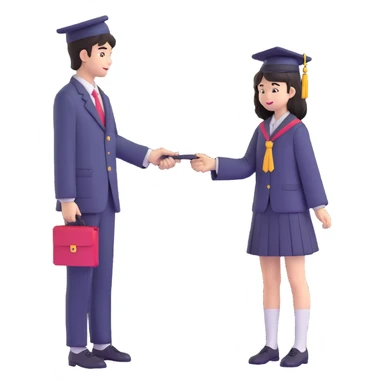 Japanese male high school student giving second uniform button to girl during graduation confession sticker