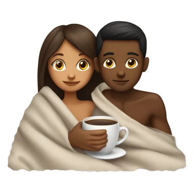 TAN SKIN GIRL AND BROWN SKIN BOY inside a blanket sipping coffee sticker