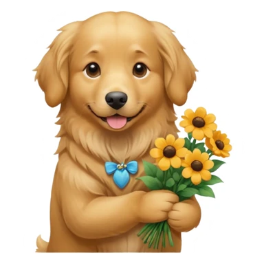 dog holding flowers sticker
