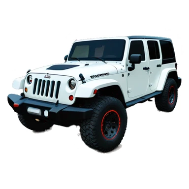 White Jeep Wrangler Rubicon with white roof and red rims  sticker