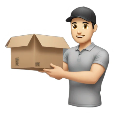 Pale skinned fit Man with black hair in a gray cap and gray polo T-shirt keeping a pasted box into his hands sticker