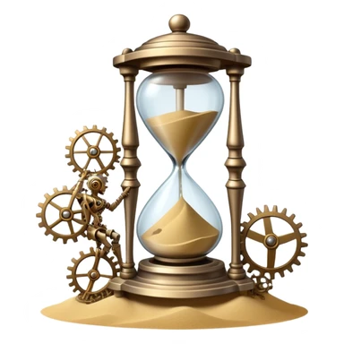 A timekeeping beast with an hourglass-shaped torso filled with enchanted sand that flows upward instead of down, surrounded by clockwork appendages that tick in rhythm with nearby life forces. sticker