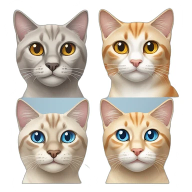 one grey lynx point siamese cat with blue eyes ,one orange and white tabby cat with yellow eyes ,one orange cat with orange eyes sticker