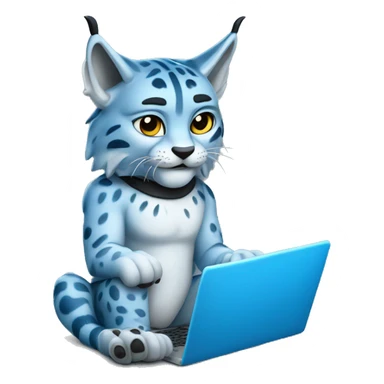 A blue lynx with a laptop sticker