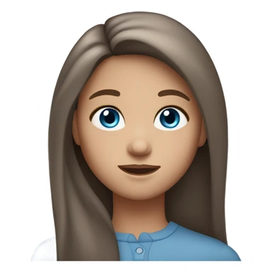 a girl with long but not too long brown hair, gray-blue  eyes, blushing sticker