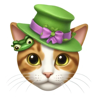 calico cat with a frog hat sticker