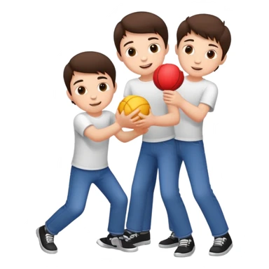 Three young brunette brothers playing together  sticker