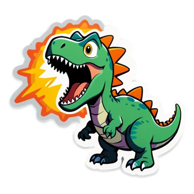 Dino saying “Ruh roh “as meteor comes sticker