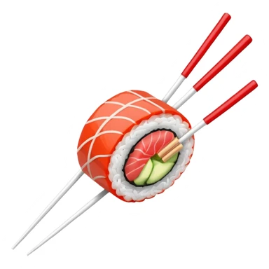 Japanese cuisine humanless avatar in minimalist emoji-style illustration. Sushi, roll and 2 chopsticks, clean lines, red white colors, flat design, calm and modern. sticker
