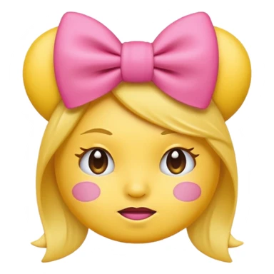 Pouting yellow face emoji with pink bow on head sticker
