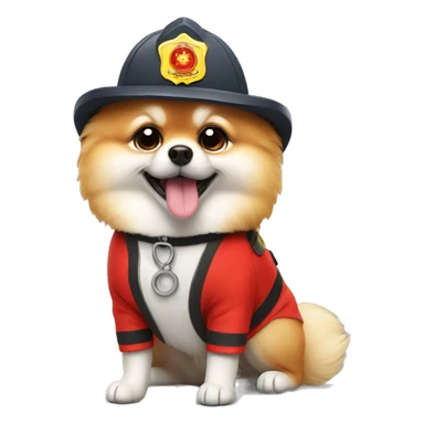 Pomeranian with fireman outfit sticker