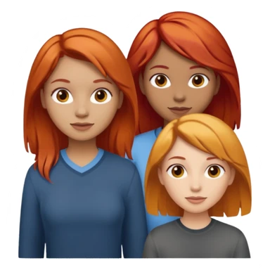 Can you create an image of 3 friends together one with red bright hair light skin one the other with brown hair with some blonde highlights in the hair fair skin the last one with light brown a tint of orange hair sticker