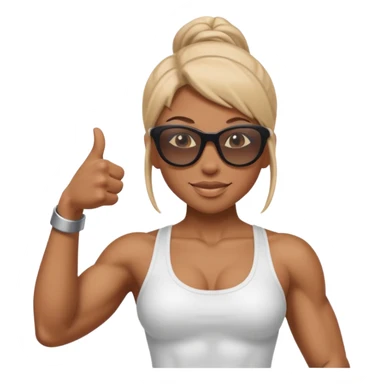 nude light brown skin muscle girl in sunglasses shows thumbs up sticker