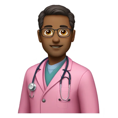 Dark brown hair doctor with eyeglasses with pink coat and pink stethoscope sticker