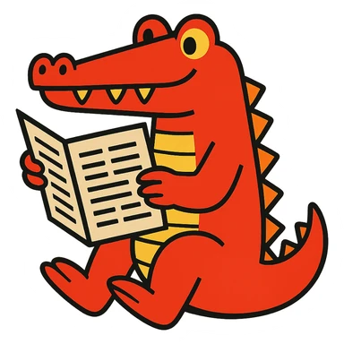 red crocodile sitting and reading a newspaper sticker