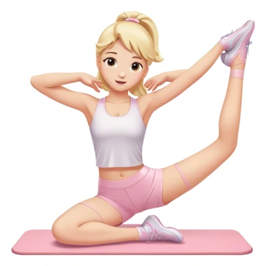 angelic blonde girl stretching in light pink gym  sticker