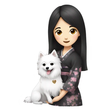 Japanese spitz dog hug black hair girl with dress sticker