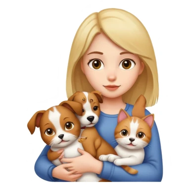 Girl holding a cat and a dog sticker