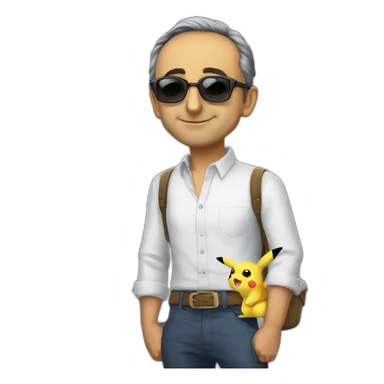 Eric Zemmour avec des lunettes de soleil sur une tortue avec des ailes et un Pikachu avec un canon sticker
