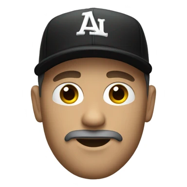 white male with black baseball hat and goatee sticker