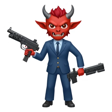 A Demon from hell that is dressed like a fbi agent with a machine gun, full body pointing the machine fun to the left. In the style of your be sticker