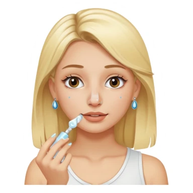 mulher loira com piercing no nariz aplicando skincare sticker