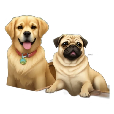 golden retriever and pug in a boat with some drinks sticker