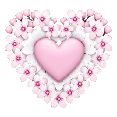 goth sakura heart, heart made of white sakura petals with pink accents, remove background sticker
