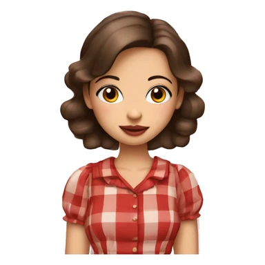 Pretty peach skin brunette woman with rosy cheeks in red plaid babydoll dress sticker