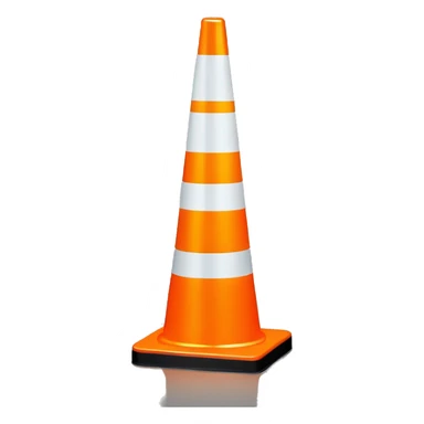 A bright orange traffic cone with two white reflective bands, standing on a black square base. The cone is brightly lit, emphasizing its safety features. sticker