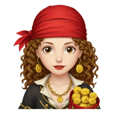 Lady Pirate With holding Coins, curly hair. sticker