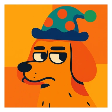 a dog giving a side eye, wearing a whimsical hat, lighthearted illustration, vibrant colors sticker