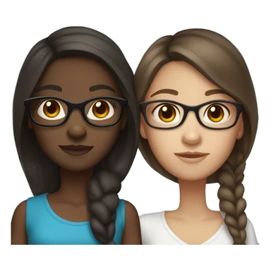 two girls, one dark-skinned, brunette with glasses and brown eyes. the other light-skinned, dark brown hair, with blue eyes sticker