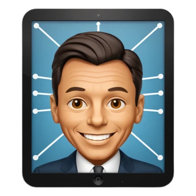 Frank Sinatra smiling and showing trendlines on a screen in the background sticker