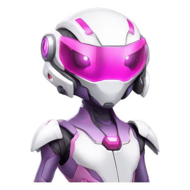 White Medabot-Lizard-Reptile-Raptor-Alien-Genesect-Mewtwo-Fakémon, with pink eyes, with a futuristic visor-helmet, wearing a techwear-suit, Full Body sticker