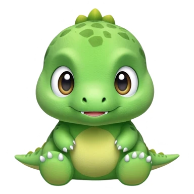 A tiny green baby dinosaur plush toy with extra large head and eyes sticker