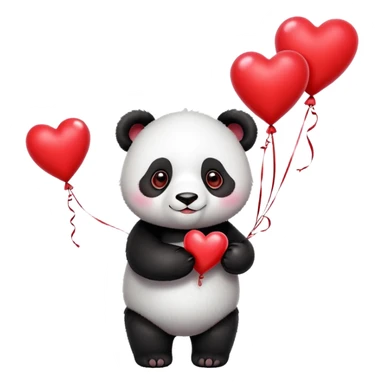 panda holding hearts shaped red balloons sticker