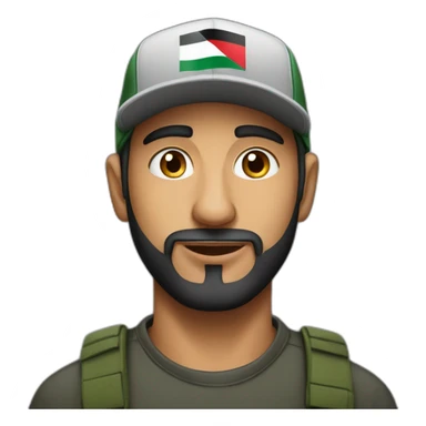 Palestinian man wearing cap XRP sticker