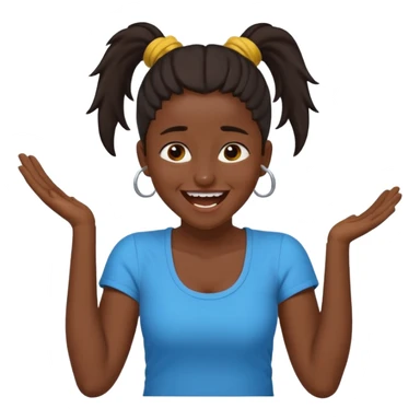 Baiza Ethiopian, dark hair Oldest but immature, no filter, funny Pose: laughing wildly, arms flailing age 21, hair in pony tail sticker