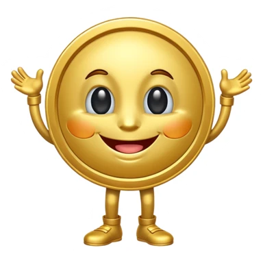 coin mascot with eyes, mouth, arms and legs sticker