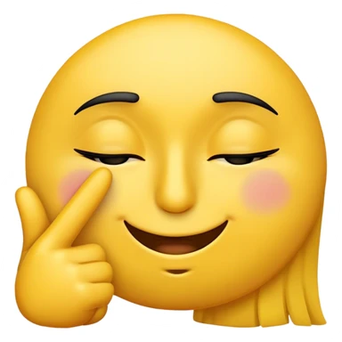 A circular emoji with eyes closed with not so big eyelashes, standard nose, a smirk with one hand making middle finger expression resting on nose slanting down. sticker