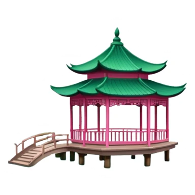 Lotus in the Breeze at Crooked Courtyard, West Lake Hangzhou, simplified emoji style, pink lotus flowers on water with pavilion, cartoon style sticker