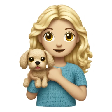 Blond hair girl with a little crochet dog in her arms  sticker